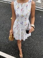 Women's Summer Elegant Floral Print Backless Halter Neck Dress Vacation Pink Floral Tea Party For Everyday Wear - 图片 5