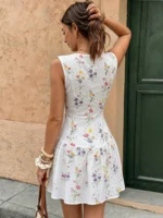 Women's Summer Elegant Floral Print Backless Halter Neck Dress Vacation Pink Floral Tea Party For Everyday Wear - 图片 3