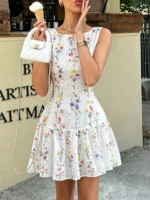 Women's Summer Elegant Floral Print Backless Halter Neck Dress Vacation Pink Floral Tea Party For Everyday Wear - 图片 6
