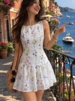Women's Summer Elegant Floral Print Backless Halter Neck Dress Vacation Pink Floral Tea Party For Everyday Wear - 图片 9
