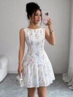 Women's Summer Elegant Floral Print Backless Halter Neck Dress Vacation Pink Floral Tea Party For Everyday Wear - 图片 4