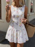 Women's Summer Elegant Floral Print Backless Halter Neck Dress Vacation Pink Floral Tea Party For Everyday Wear - 图片 2