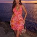 Women's Summer Elegant Floral Print Backless Halter Neck Dress Vacation Pink Floral Tea Party For Everyday Wear