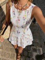 Women's Summer Elegant Floral Print Backless Halter Neck Dress Vacation Pink Floral Tea Party For Everyday Wear - 图片 7