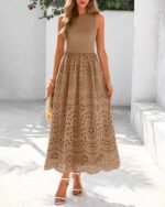 Women Sleeveless Lace Eyelet Cotton Tank Maxi Dress Birthday, Easter, Prom Homecoming, Valentine's Day, Wedding - Image 2